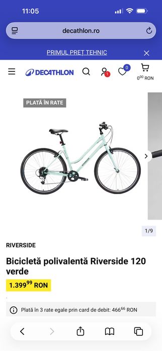 Bicicletă polivalentă Riverside 120 verde pal nouă Decathlon