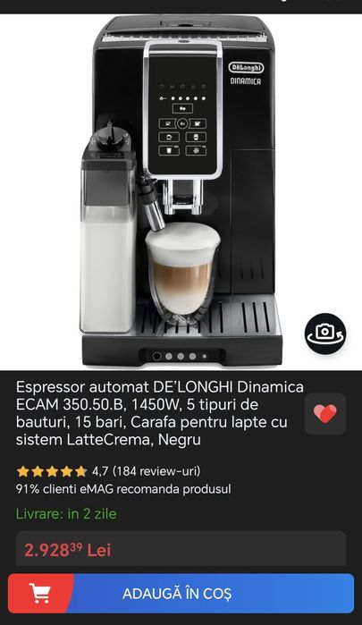Vând DeLonghi Dinamica ecam 350.50b