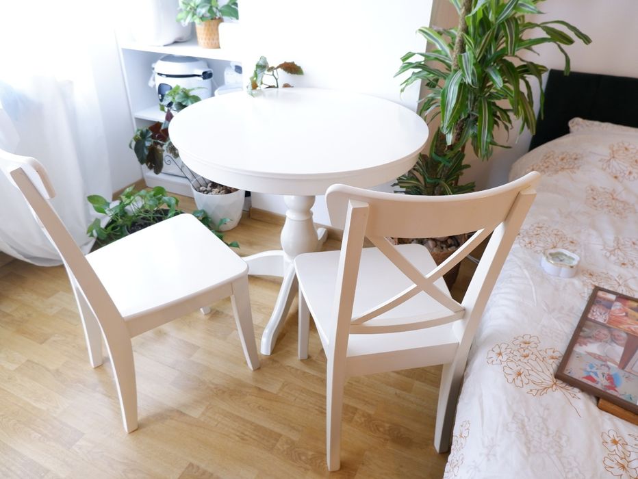 Masa extensibila Ikea Ingatorp, rotunda, alba, eleganta, din lemn