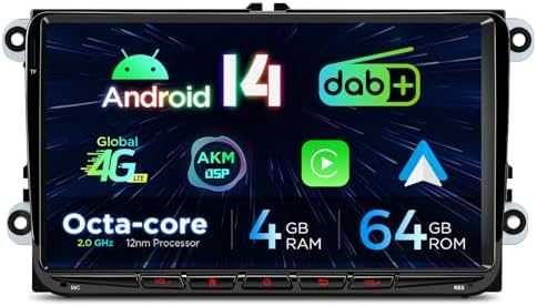 Нов Мощен 9" Android 14 Авто Радио CarPlay GPS DSP за VW Skoda кола