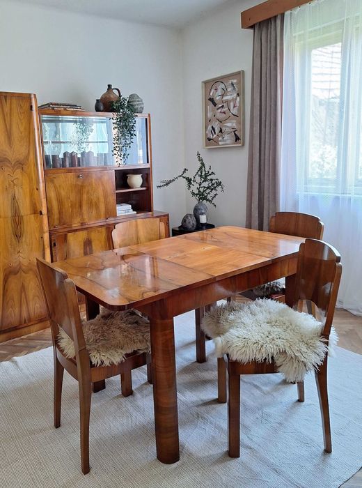 Mobilier vintage stil Art Deco, lemn masiv cu furnir nuc
