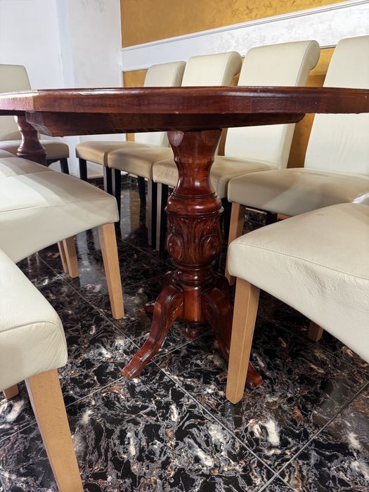 Masă din lemn masiv + 10 scaune