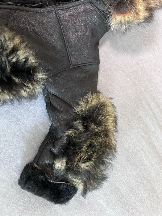 Детско кожено палто с естествен косъм