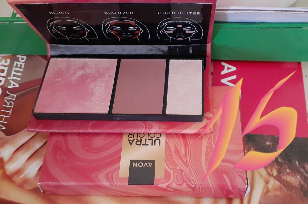 Палитра на Avon хайлайтър, руж, контур