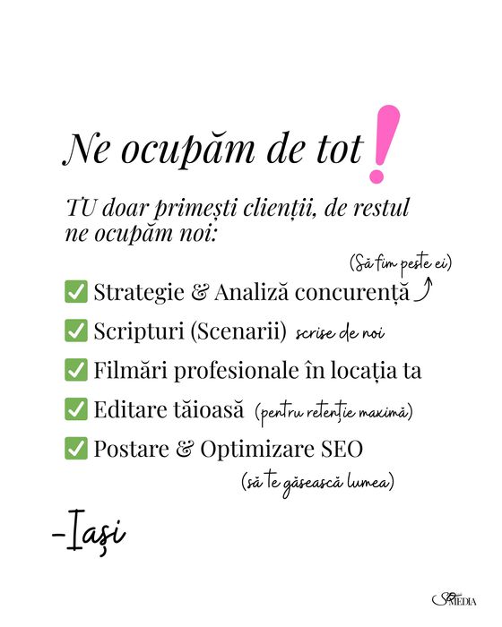 Creare Conținut Video Afaceri Iași - Pachet Complet 30 Clipuri / Lună - 3000 lei