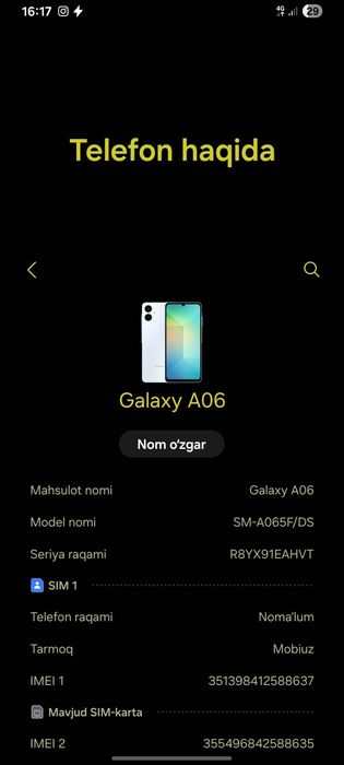 Samsung a06 kafolat bilan