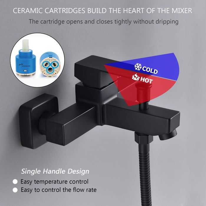 Robinet de cadă negru cu duș manual – SHANFO TB01E