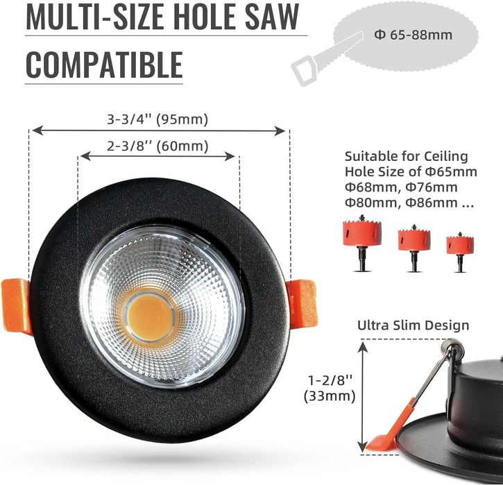 Wondlumi 6X LED осветителни тела за таван 7W димируеми COB ултра тънки