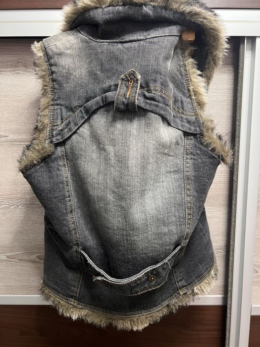 Vesta dama denim cu blana