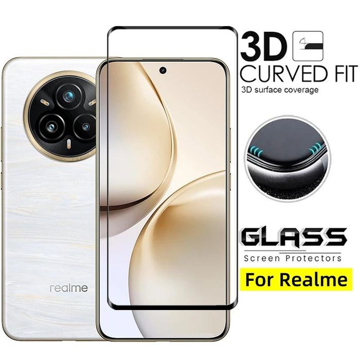 Realme 14 Pro+ 12 Pro Plus GT7 Pro / 3D ЦЯЛО ЛЕПИЛО Стъклен протектор