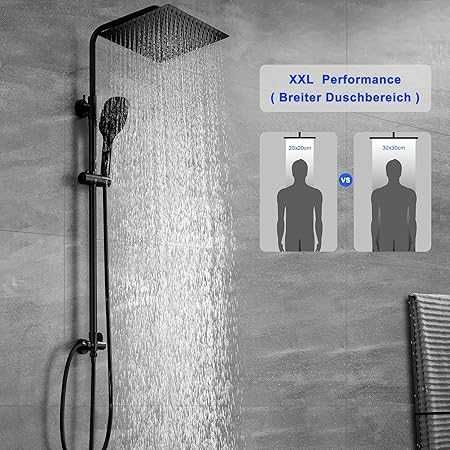 Coloană de duș pătrată Görbach înălțime reglabilă Neagra