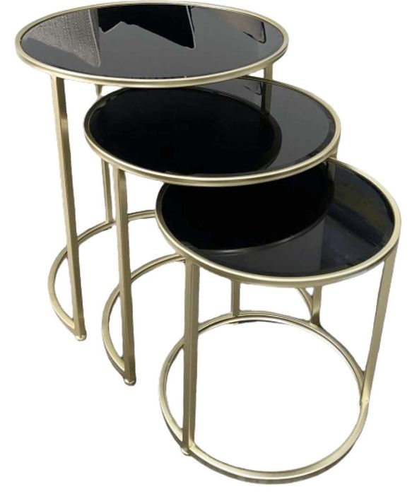 Set mese sticla 3 in 1 rotund negru cadru auriu -TRANSPORT GRATUIT