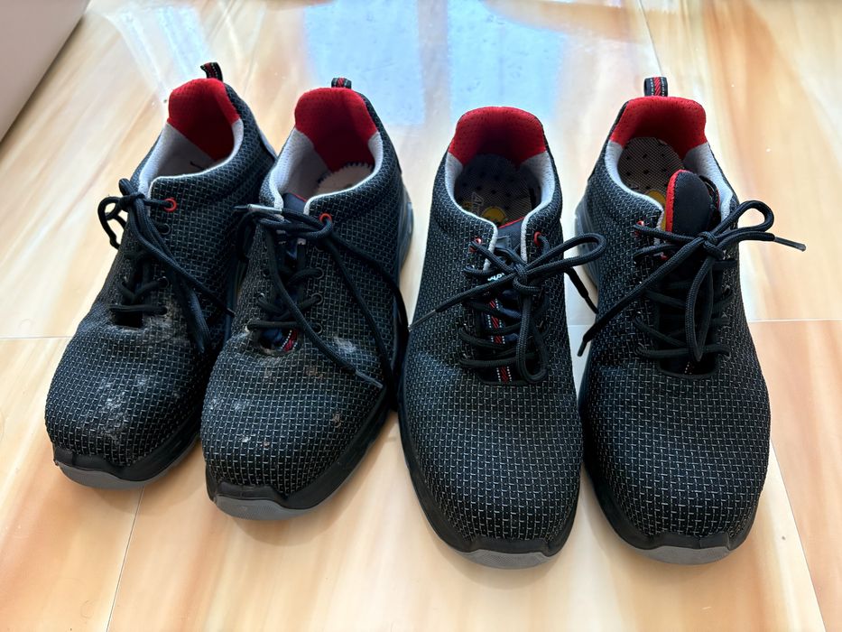 Pantofi de protecție cu bombeu metalic și pantaloni de protecție