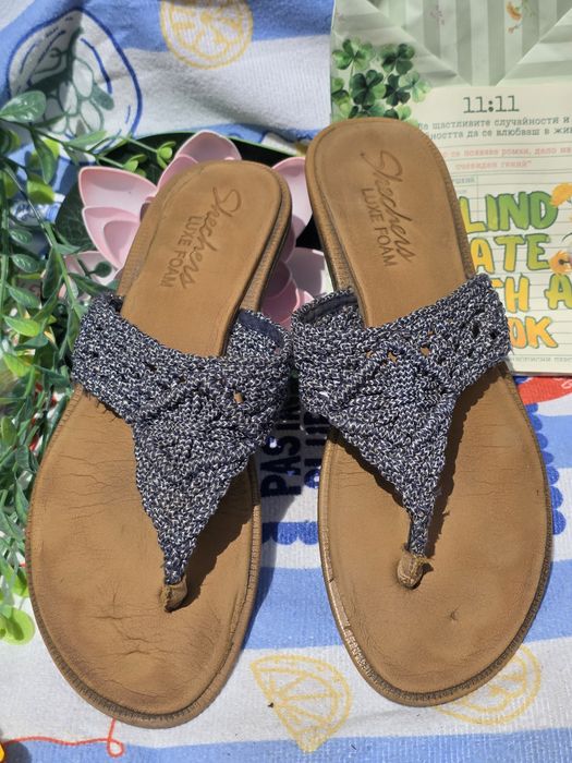 Skechers чехли естествена кожа