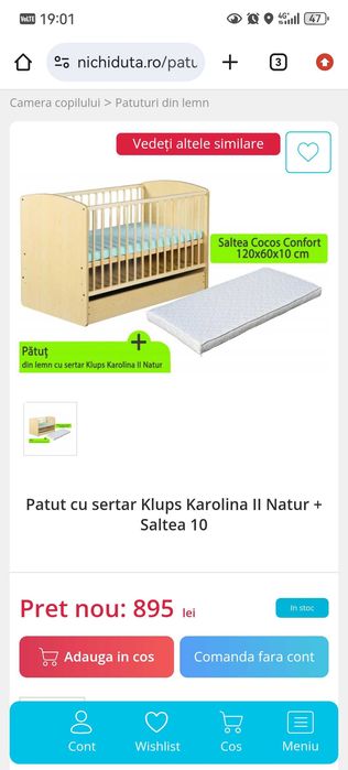 Vând pătuț+saltea cocos