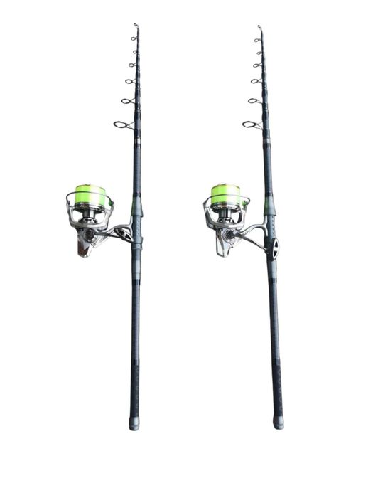 Топ шарански комплект - два телекарпа , две макари с 17лагера и корда