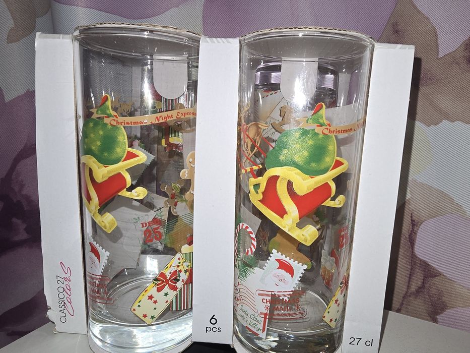 Комплект 4 броя чаши 270 мл. с Коледен декор D343 Uniglass Poshta Sant