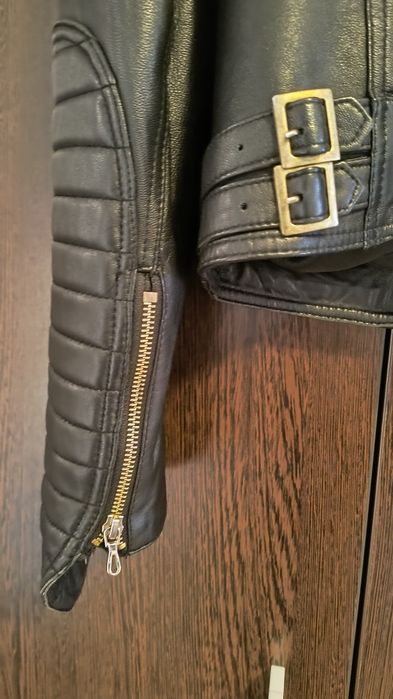 Geaca piele cu guler vulpe detasabil