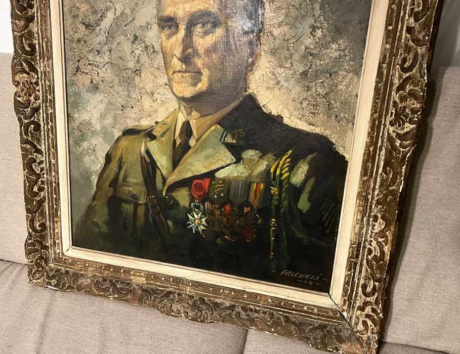 Tablou original Falcucci 1944 General Jean de Lattre de Tassigny