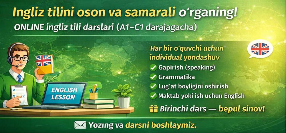Online Ingliz tili (A1–C1) Speaking | Grammar |
