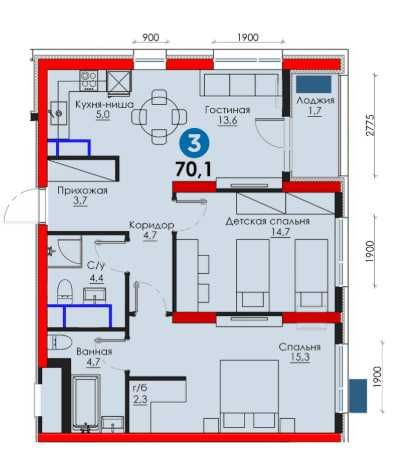 3-комн.-70,1кв.м. Яшнабад, круг Рохат. Выгодная Ипотека, Рассрочка(XS)