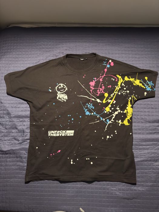 Tricou Cropp XL Negru Print Paint Splatter Neon