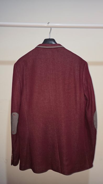 Set bărbătesc sacou si pantaloni. Sacou Luisero, visiniu, bumbac 100%, slim fit, mărimea 54, nou + pantaloni negri vâscoză, model pana, mărimea 34