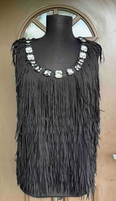 PINKO Superb Top Franjuri Cristale Glossy Negru Italia Original