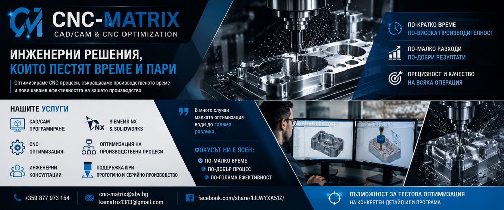 Инженерни консултации.CAD/CAM програмиране . CNC оптимизация.