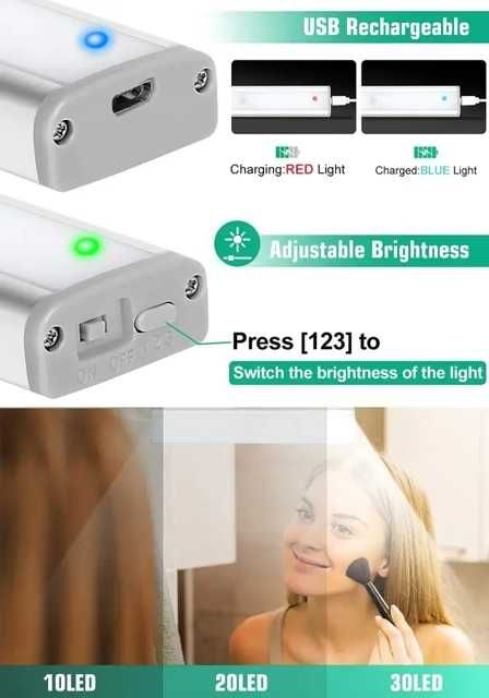 Lampa cu 30 leduri, cu senzor de miscare, reincarcabila USB