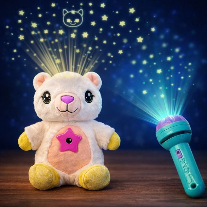 Плюшена играчка с нощна лампа 2в1 + детски фенер-проектор със светлинн