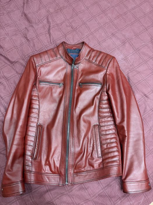 Червено мъжко яке естествена кожа