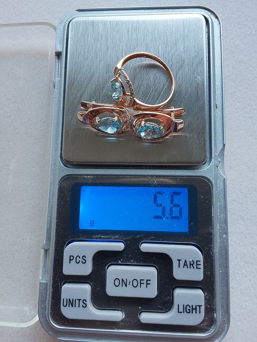 Серьги и кольцо 585* аквамарин