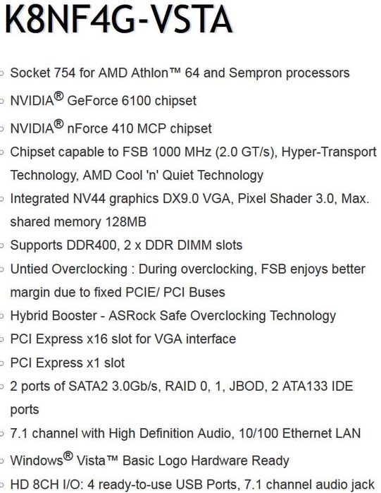Дънна платка ASRock K8NF4G-VSTA с AMD Sempron 2800+ и 512MB DDR400