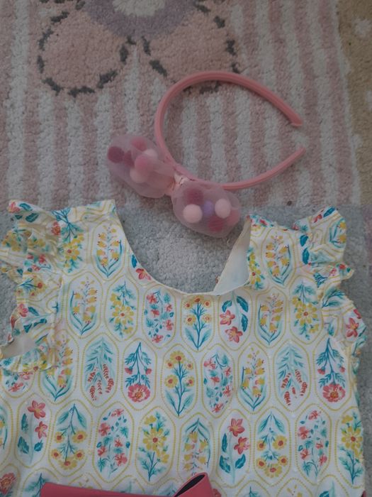 Лятна детска жълта рокля с чанта и колан 4-5 години