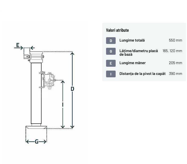 Picior de sprijin remorca profesional, cu manivelă