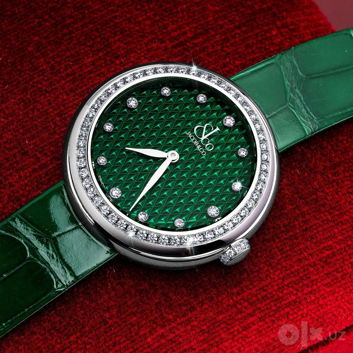 Jacob & Co Brilliant One Row 34 mm Stainless Steel Green Pyramid Dial
