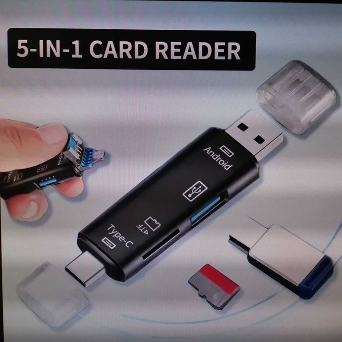 Четец 5 в 1-(Type-C,Micro USB,USB,SD и TF-карти)
