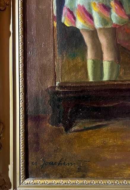 "SASOAICA LA OGLINDA" Tablou F VECHI ulei/pz MARE: 80x60cm+Rama semnat