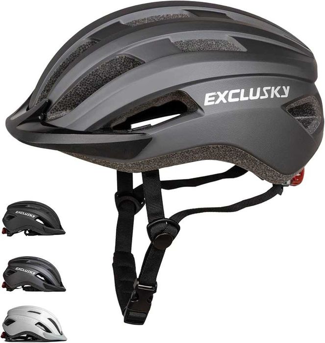 Exclusky Casca de bicicleta cu lumina LED, reglabilă, usoara, MTB, rutier, 56-61cm