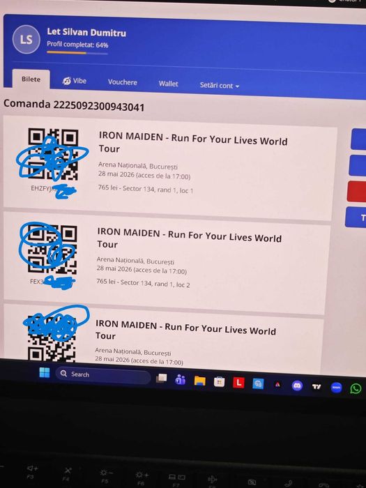 Vând 2 bilete IRON MAIDEN - 28 Mai, Arena Națională, București