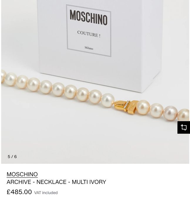 Обемно перлено колие чокер MOSCHINO големи перли бежово златист гердан