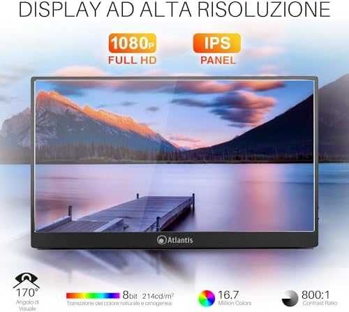 Нов Atlantis 16-инчов преносим монитор 1080P Full HD 1920x1080 HDMI...