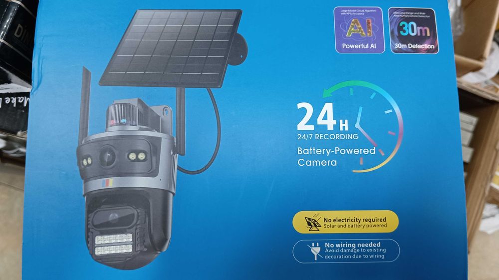 Двойна соларна безжична въртяща камера 4G 12MP iCSee работи с СИМ SIM