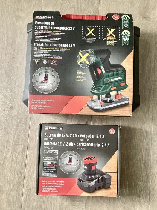 Freză Parkside 12V + baterie 2Ah + încărcător – noi, sigilate