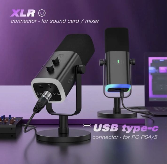 Dynamic Microphone with Touch Mute Mikrofon, Headphone jack for PC