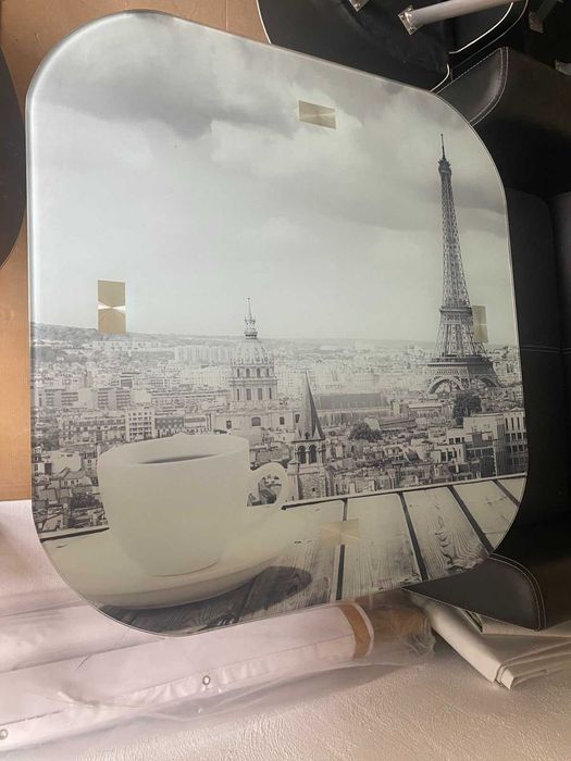 Трапезна Маса Стъклена с Принт комплекс с 4 стола