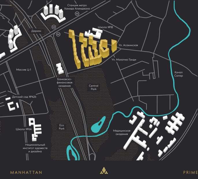 ЖК Манхэттен (Manhattan),  2,5 /15 /16, 68 м². Дархан, парк Тельмана