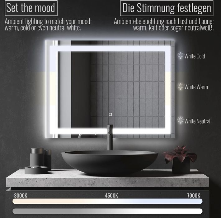 Огледало за баня Aquamarin® с LED осветление - 80 x 60 см