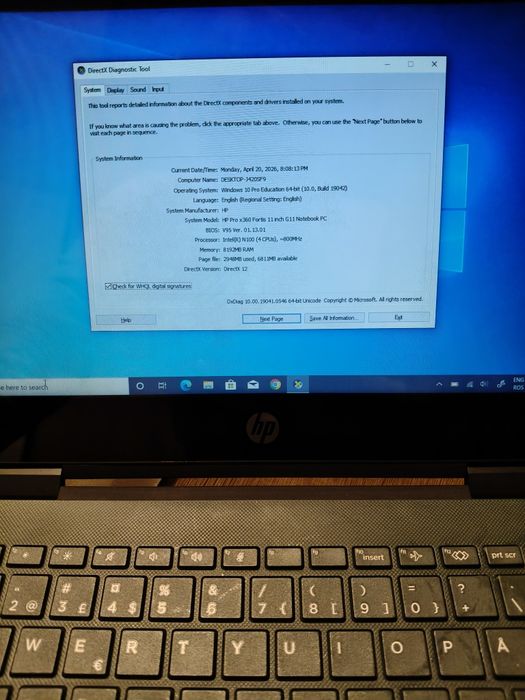 HP Pro X360 G11 Fortis SSD 256gb RAM 8GB baterie